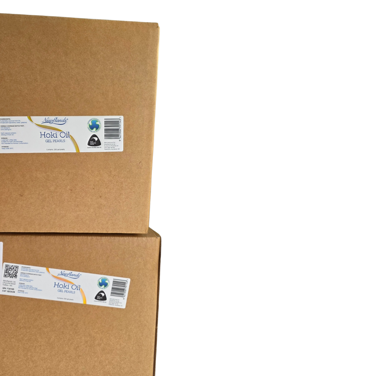 Cartons of Hoki Gel capsules available for export for dogs and cats New Zealand made fish oil